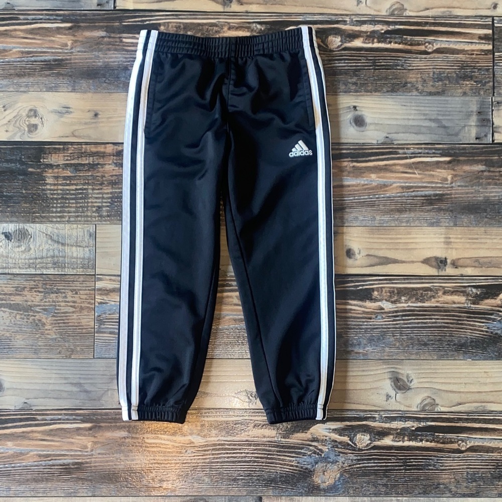 Adidas Kids Black Joggers with White Stripes